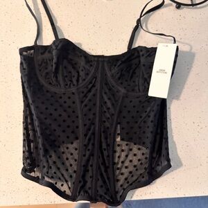 NWT Urban Outfitters Black Sheer Polka Dot Top